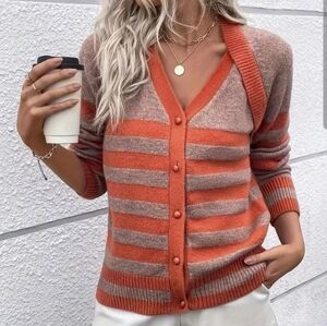 Striped Orange and Brown Women's Cardigan